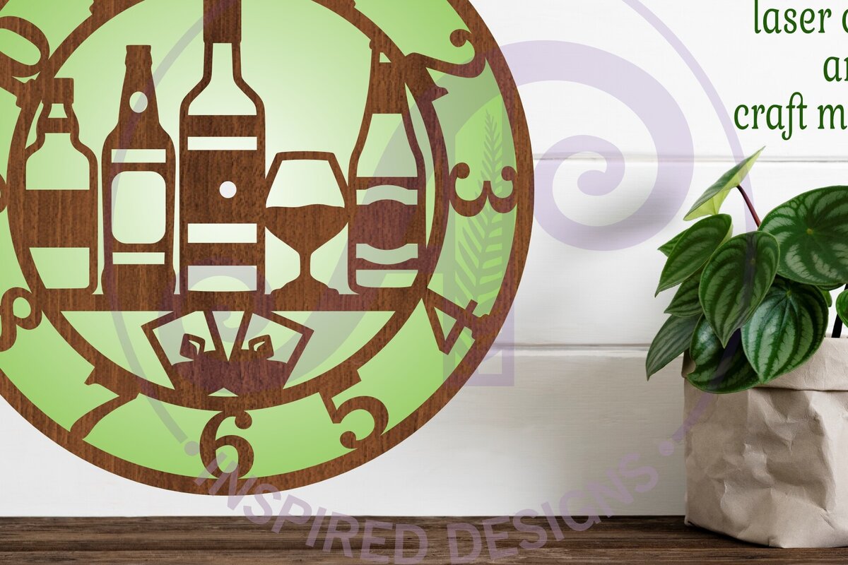 Σετ των 2 Intra απο ξύλο plywood 3mm-4mm πάχος – Αρχεία κοπής με λέιζερ Spirits Alcohol Clock Δίασταση  20x20 cm INTRAFABR-101869592