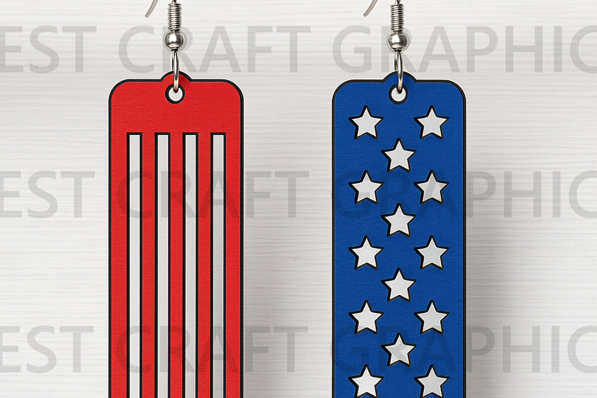 Σετ των 3 Intra απο ξύλο plywood 3mm-4mm πάχος – Split American Flag Σκουλαρίκια Δίασταση  5x5 cm INTRAFABR-122656333