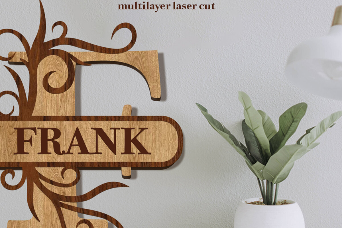 Σετ των 2 Intra απο ξύλο plywood 3mm-4mm πάχος – Split Name F Monogram Δίασταση  20x20 cm INTRAFABR-80063659