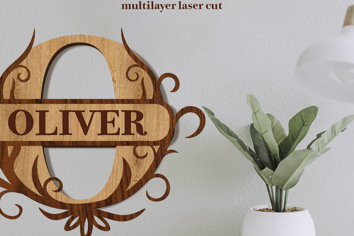 Σετ των 2 Intra απο ξύλο plywood 3mm-4mm πάχος – Split Name O Monogram Δίασταση  20x20 cm INTRAFABR-80063600