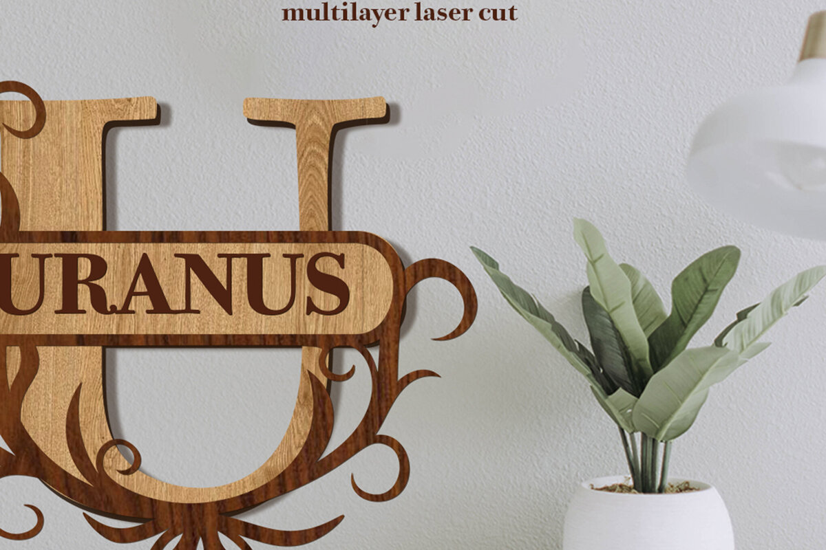 Σετ των 2 Intra απο ξύλο plywood 3mm-4mm πάχος – Split Name U Monogram Δίασταση  20x20 cm INTRAFABR-80146607