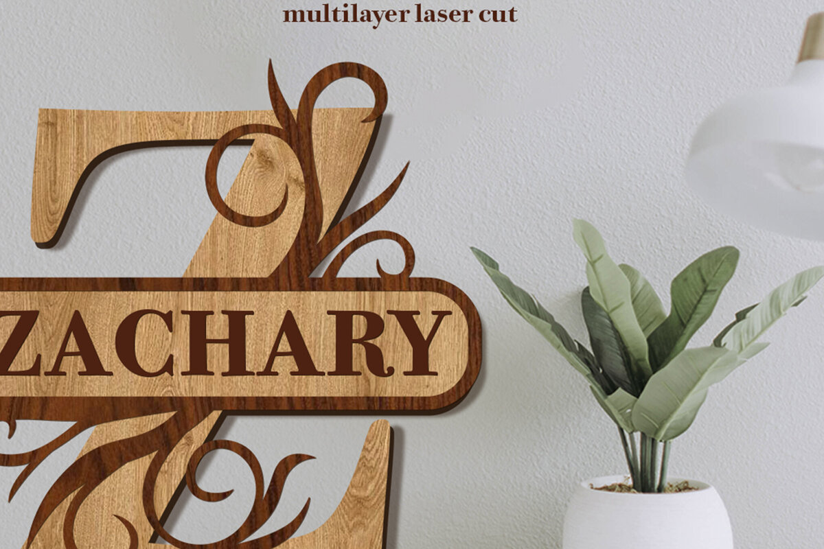 Σετ των 2 Intra απο ξύλο plywood 3mm-4mm πάχος – Split Name Z Monogram Δίασταση  20x20 cm INTRAFABR-80146537