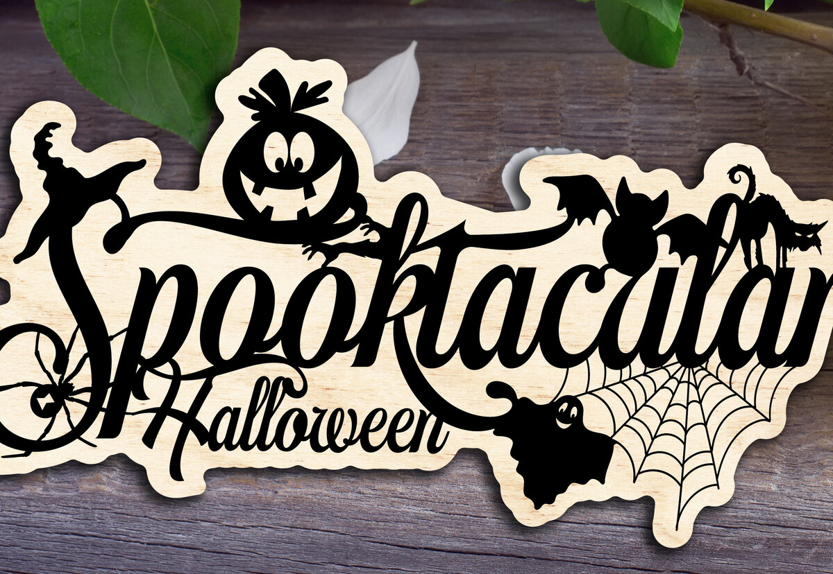 Σετ των 2 Intra απο ξύλο plywood 3mm-4mm πάχος – Τρομακτικό αποκριάτικο σημάδι Δίασταση  20x20 cm INTRAFABR-29909924