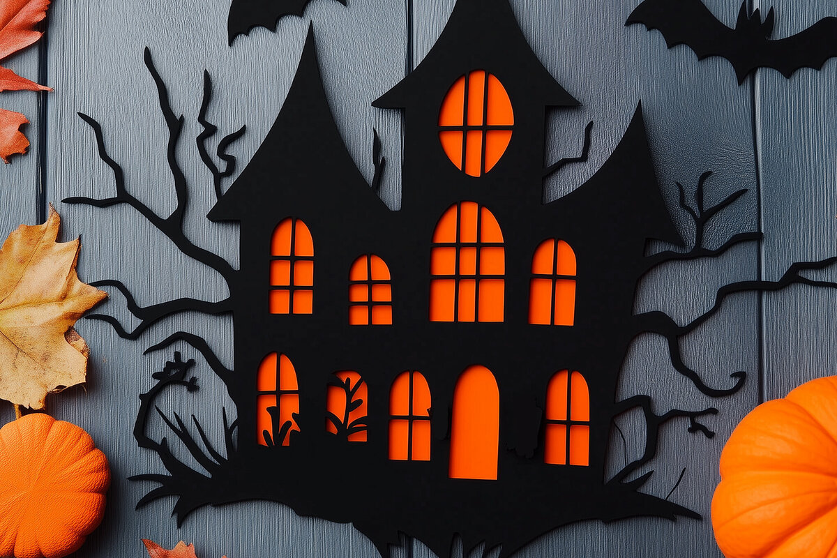 Σετ των 2 Intra απο ξύλο plywood 3mm-4mm πάχος – Spooktacular Haunted House Δίασταση  20x20 cm INTRAFABR-104118759