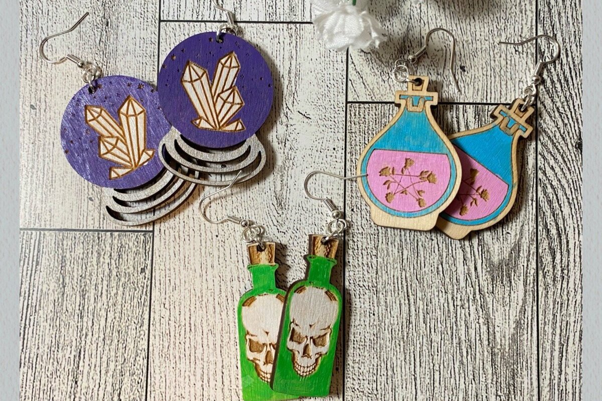 Σετ των 3 Intra απο ξύλο plywood 3mm-4mm πάχος – Σκουλαρίκια απόκοσμη δέσμη Laser Δίασταση  5x5 cm INTRAFABR-35312981