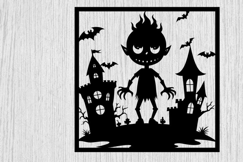 Σετ των 2 Intra απο ξύλο plywood 3mm-4mm πάχος – Spooky Ghost Halloween House Metal Art Δίασταση  20x20 cm INTRAFABR-101458008