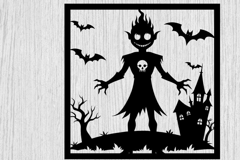 Σετ των 2 Intra απο ξύλο plywood 3mm-4mm πάχος – Spooky Ghost Halloween House Metal Art Δίασταση  20x20 cm INTRAFABR-101458176