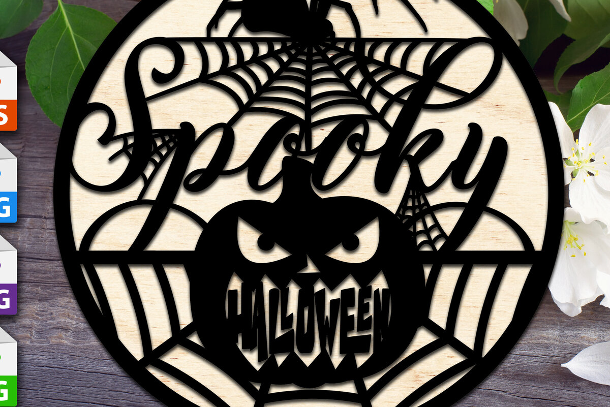 Σετ των 2 Intra απο ξύλο plywood 3mm-4mm πάχος – Τρομακτικό στρογγυλό σημάδι αποκριών 16 ιντσών Δίασταση  20x20 cm INTRAFABR-74380359