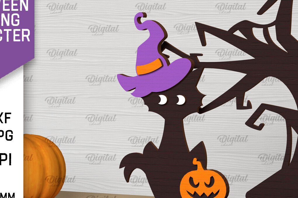 Σετ των 2 Intra απο ξύλο plywood 3mm-4mm πάχος – Τρομακτικό  αποκοπής λέιζερ γάτας αποκριών Δίασταση  20x20 cm INTRAFABR-103994830