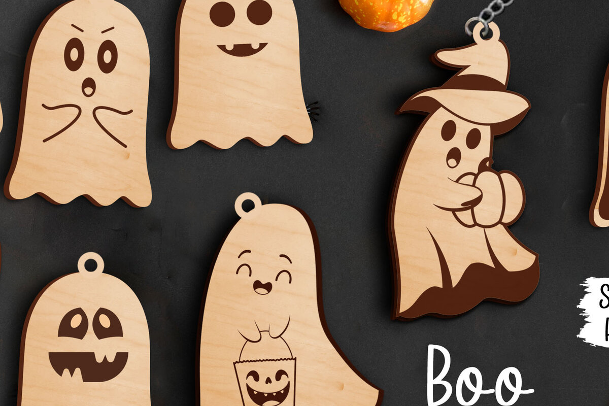 Σετ των 3 Intra απο ξύλο plywood 3mm-4mm πάχος – Spooky Halloween Ghost Keychains Δίασταση  5x5 cm INTRAFABR-76551648