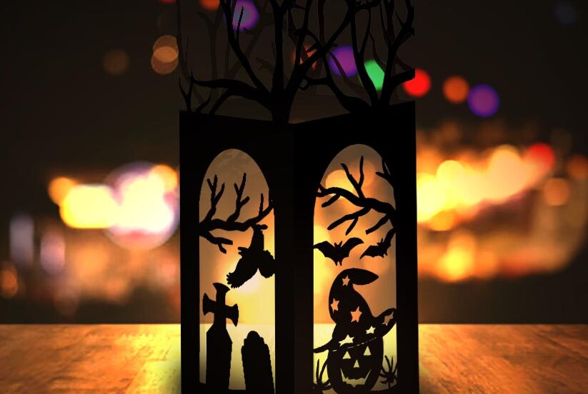 Σετ των 2 Intra απο ξύλο plywood 3mm-4mm πάχος – Τρομακτικό χάρτινο πρότυπο φαναριών αποκριών Δίασταση  20x20 cm INTRAFABR-5613257