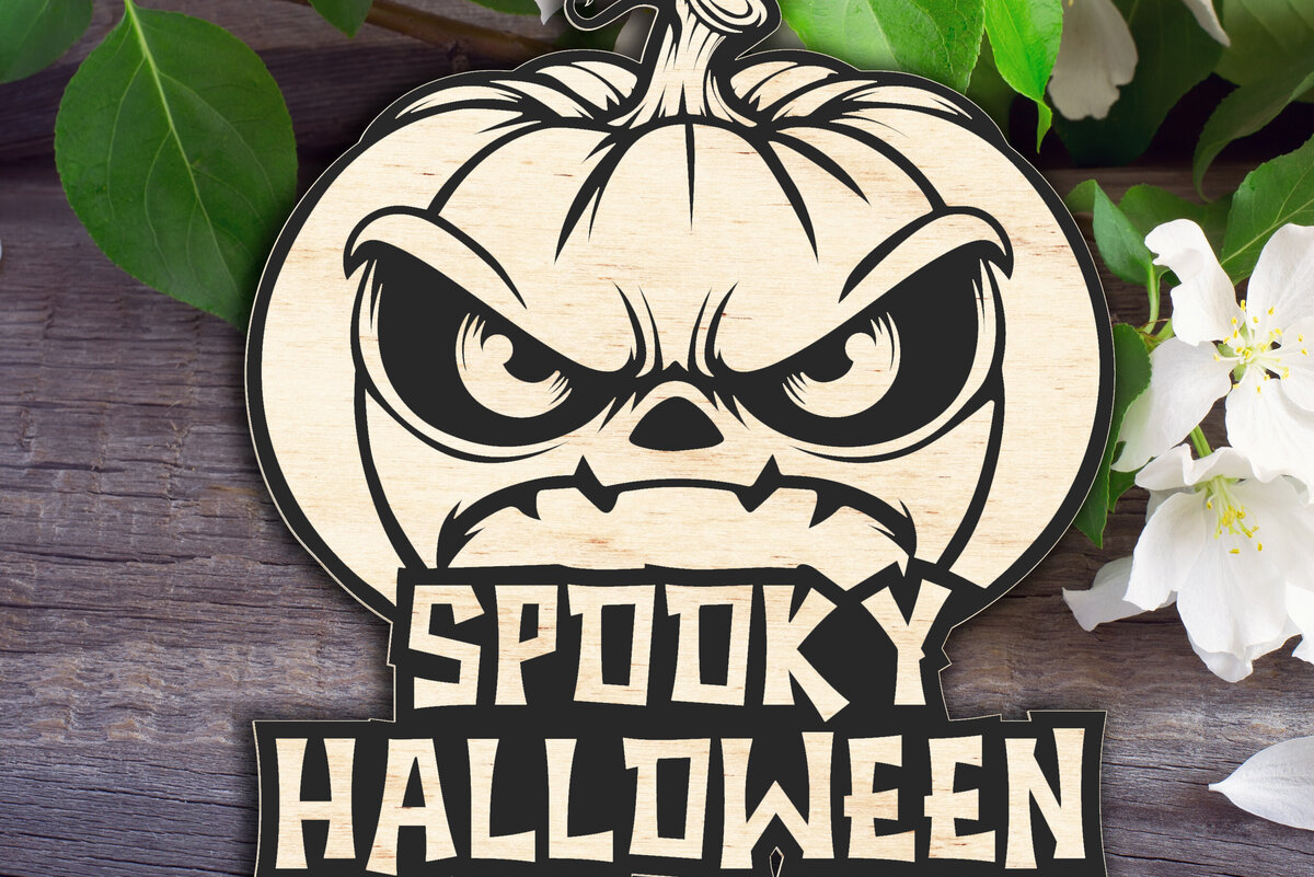 Σετ των 2 Intra απο ξύλο plywood 3mm-4mm πάχος – Τρομακτικό σημάδι κολοκύθας αποκριών Δίασταση  20x20 cm INTRAFABR-102296107