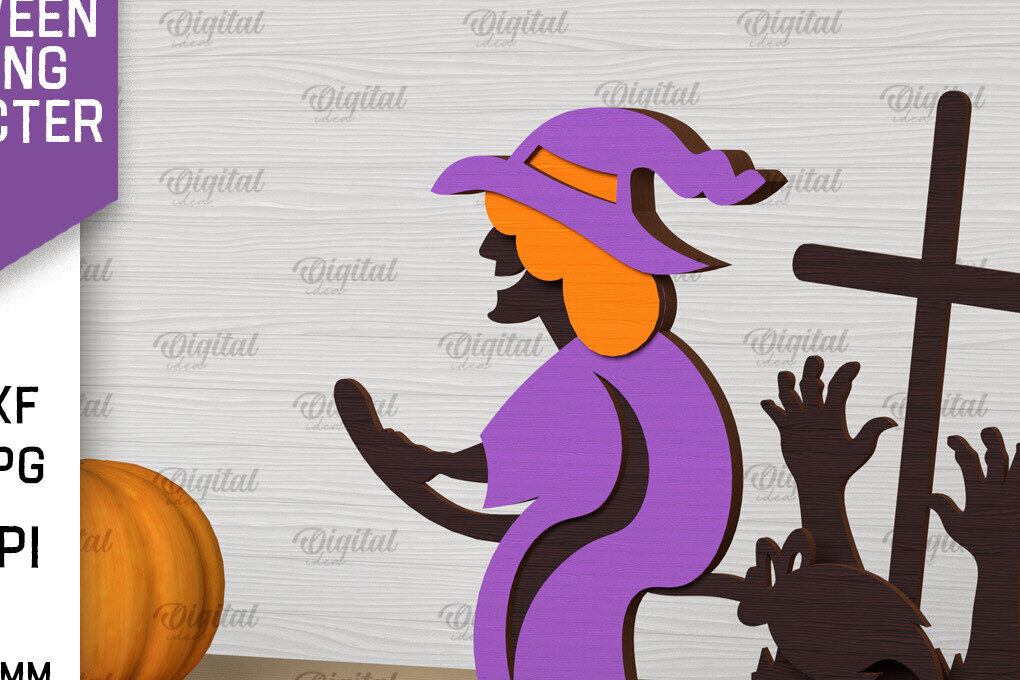 Σετ των 2 Intra απο ξύλο plywood 3mm-4mm πάχος – Τρομακτικό  αποκοπής με λέιζερ μάγισσας αποκριών Δίασταση  20x20 cm INTRAFABR-103994854