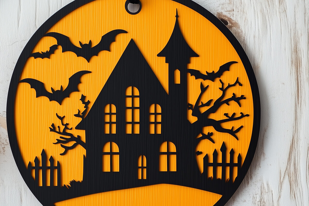 Σετ των 2 Intra απο ξύλο plywood 3mm-4mm πάχος – Αρχείο περικοπής από τρομακτικό στοιχειωμένο σπίτι Δίασταση  20x20 cm INTRAFABR-103033447