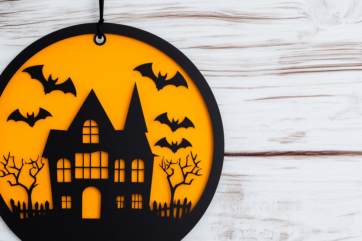 Σετ των 2 Intra απο ξύλο plywood 3mm-4mm πάχος – Αρχείο περικοπής από τρομακτικό στοιχειωμένο σπίτι Δίασταση  20x20 cm INTRAFABR-103034097