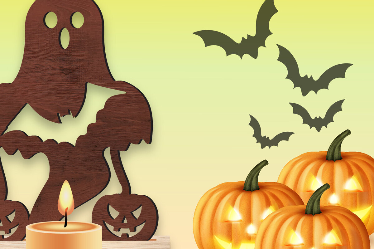 Σετ των 2 Intra απο ξύλο plywood 3mm-4mm πάχος – Spooky Shadow Κηροπήγιο Δίασταση  20x20 cm INTRAFABR-106062215