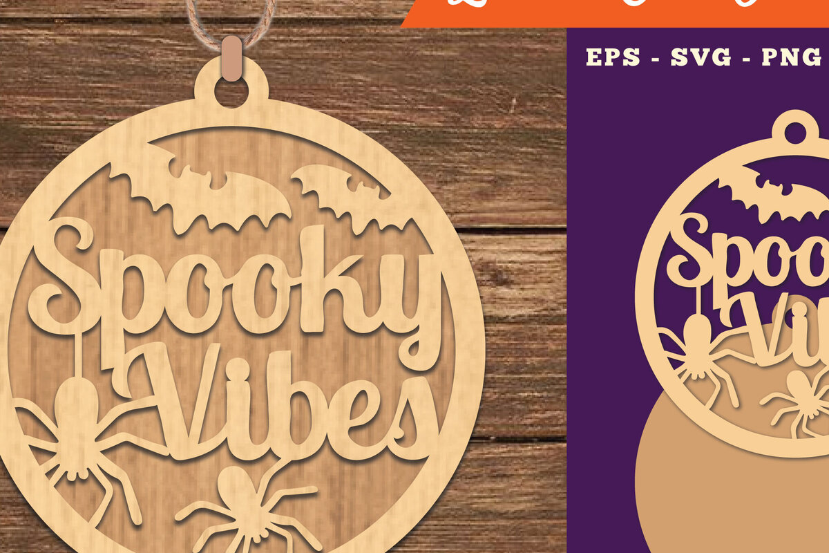 Σετ των 2 Intra απο ξύλο plywood 3mm-4mm πάχος – Spooky Vibes Στολίδι κοπής με λέιζερ Δίασταση  20x20 cm INTRAFABR-111385576