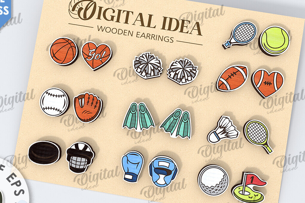 Σετ των 3 Intra απο ξύλο plywood 3mm-4mm πάχος – Αθλητικά σκουλαρίκια Bundle Δίασταση  5x5 cm INTRAFABR-116496654