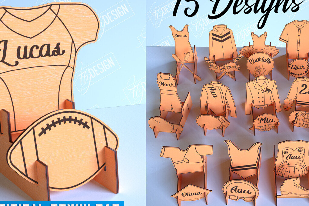 Σετ των 2 Intra απο ξύλο plywood 3mm-4mm πάχος – Πακέτο αθλητικών φανελών | Αθλητική πινακίδα | CNC Δίασταση  20x20 cm INTRAFABR-101105898