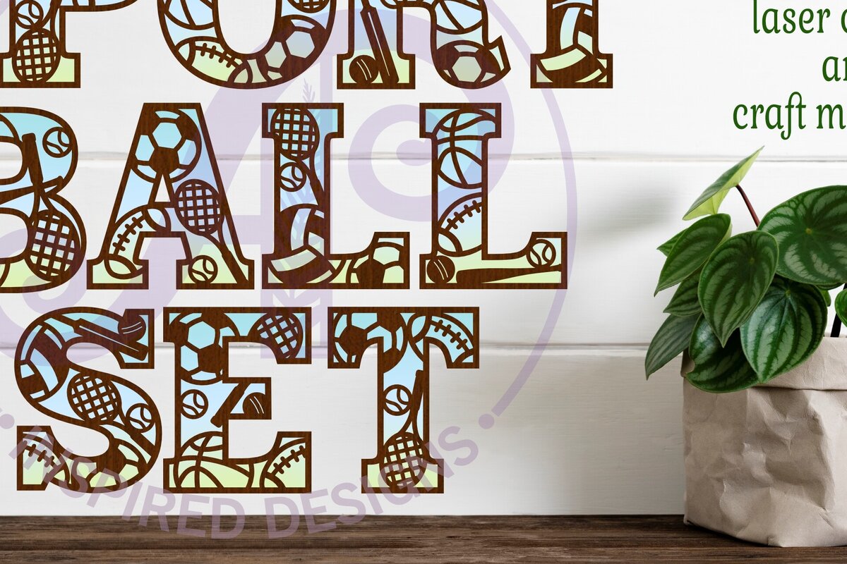 Σετ των 2 Intra απο ξύλο plywood 3mm-4mm πάχος – Sports Ball Alphabet Σετ 66 Γραμμάτων Δίασταση  20x20 cm INTRAFABR-114434222