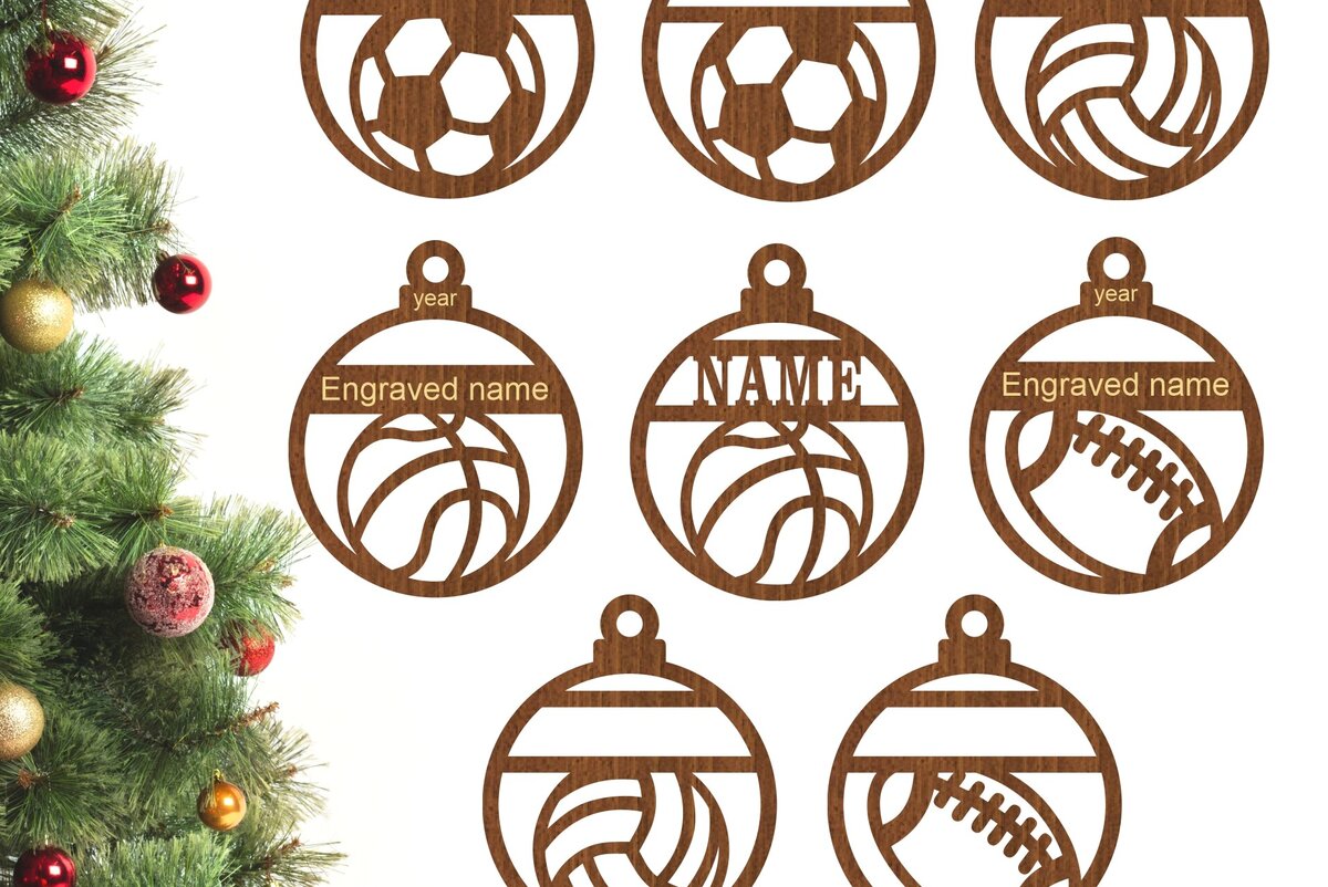 Σετ των 2 Intra απο ξύλο plywood 3mm-4mm πάχος – Χριστουγεννιάτικα στολίδια αθλητικής μπάλας, 4 Δίασταση  20x20 cm INTRAFABR-77060472