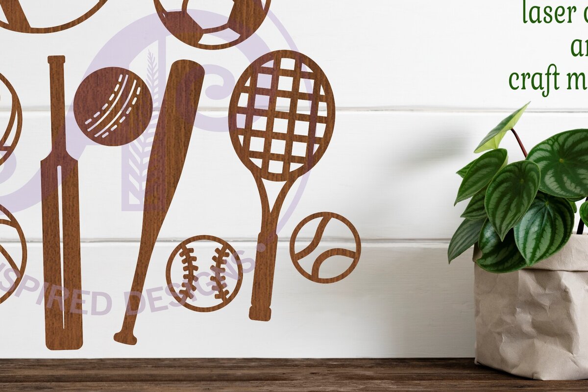 Σετ των 2 Intra απο ξύλο plywood 3mm-4mm πάχος – Σχήματα κοπής με λέιζερ σιλουέτα αθλητικών μπάλων Δίασταση  20x20 cm INTRAFABR-88645596