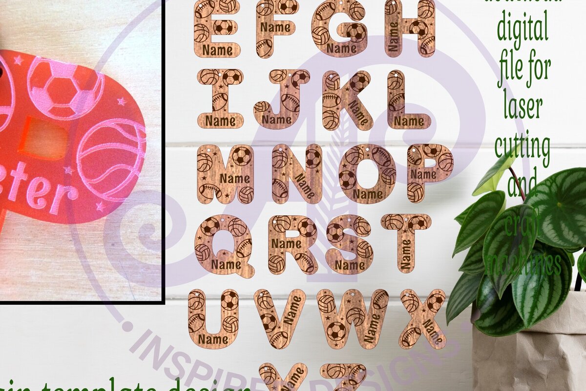 Σετ των 3 Intra απο ξύλο plywood 3mm-4mm πάχος – Μπρελόκ με Σχέδια Επιστολών με Θέμα Αθλητισμού Δίασταση  5x5 cm INTRAFABR-89475332