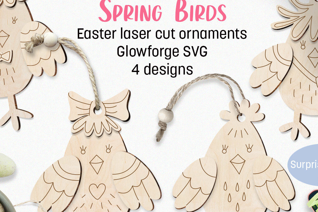 Σετ των 2 Intra απο ξύλο plywood 3mm-4mm πάχος – Στολίδι Spring Bird Glowforge Laser Δίασταση  20x20 cm INTRAFABR-58104650