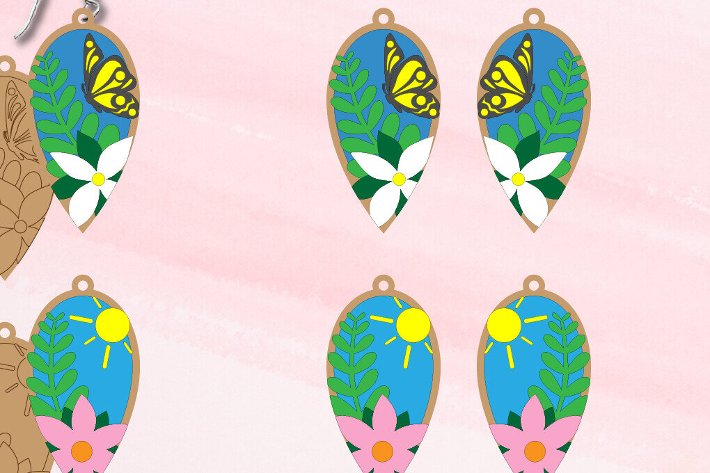 Σετ των 3 Intra απο ξύλο plywood 3mm-4mm πάχος – Ανοιξιάτικα σκουλαρίκια 5 Δίασταση  5x5 cm INTRAFABR-93868790