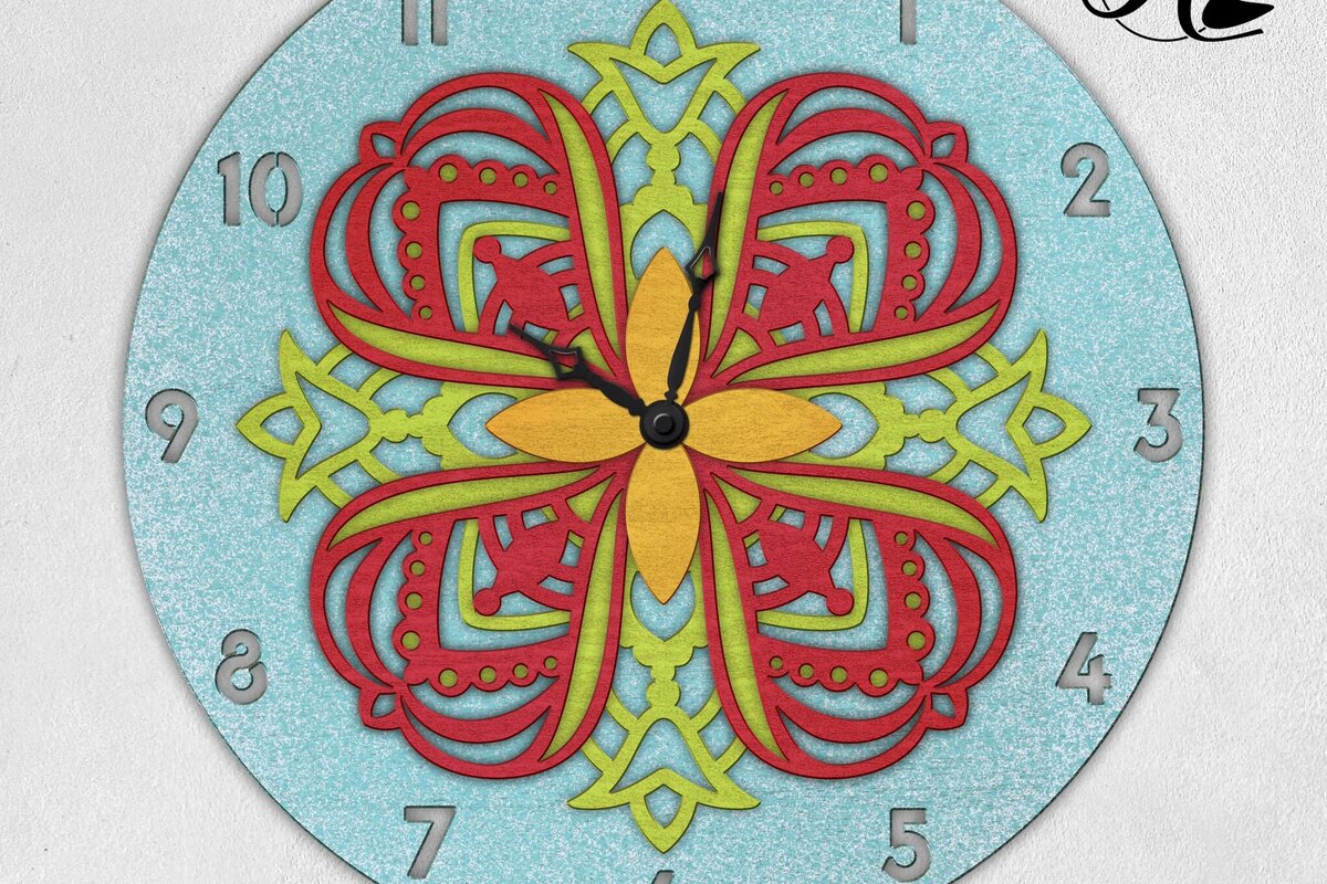 Σετ των 2 Intra απο ξύλο plywood 3mm-4mm πάχος – Ανοιξιάτικα λουλούδια Mandala Ρολόι Δίασταση  20x20 cm INTRAFABR-95903510