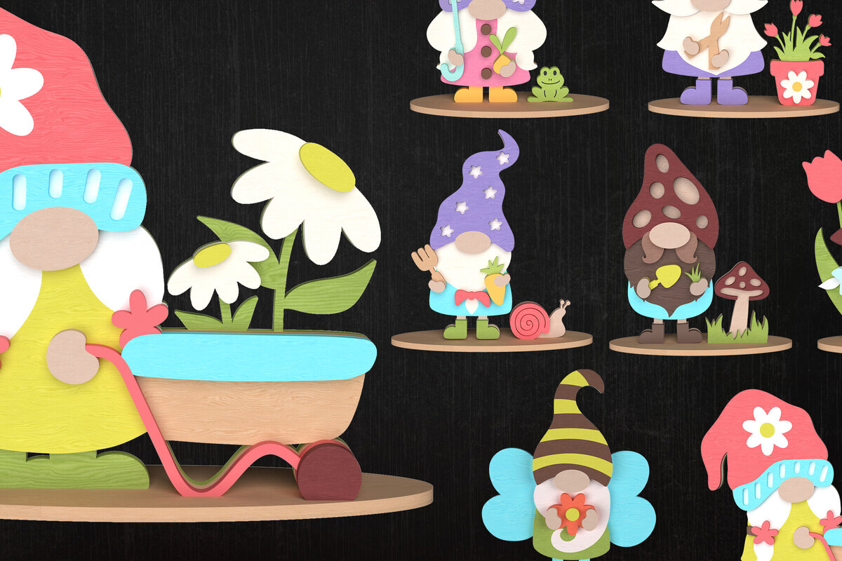 Σετ των 2 Intra απο ξύλο plywood 3mm-4mm πάχος – Διακόσμηση κοπής με λέιζερ με δέσμη Spring Gnome Δίασταση  20x20 cm INTRAFABR-113514165