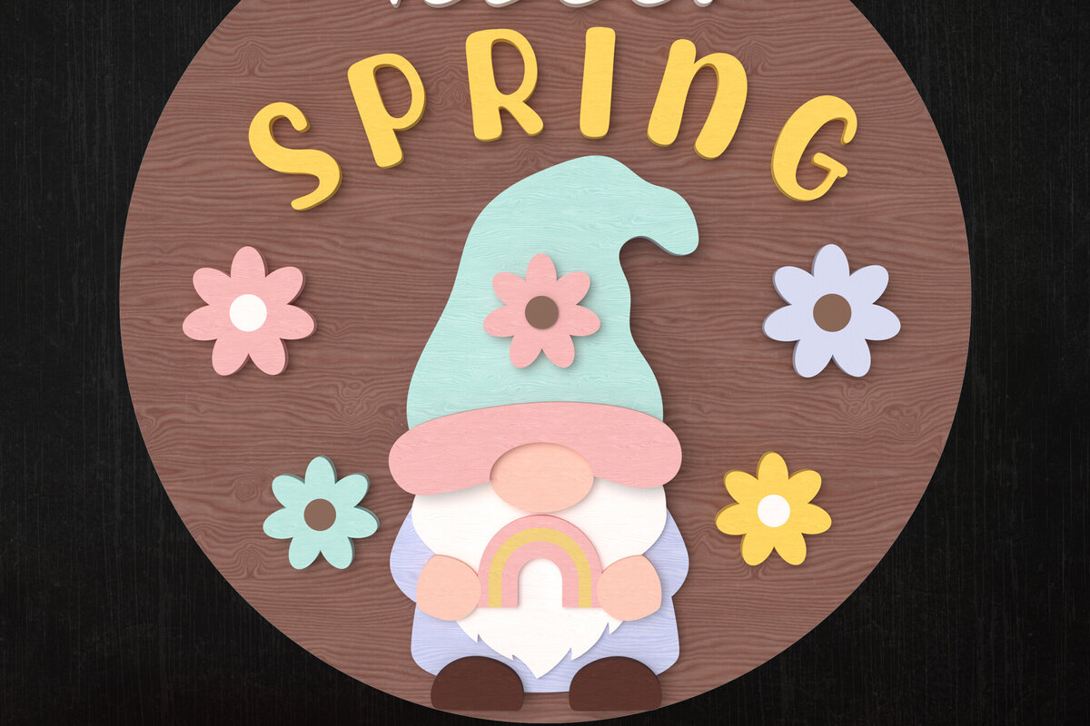 Σετ των 2 Intra απο ξύλο plywood 3mm-4mm πάχος – Spring Gnome Στρογγυλή πινακίδα Cut Laser Δίασταση  20x20 cm INTRAFABR-112942229