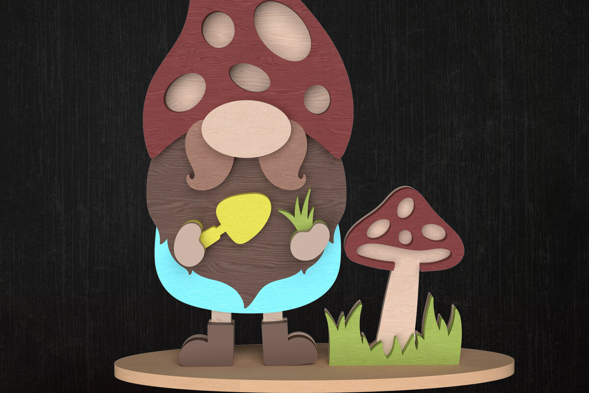 Σετ των 2 Intra απο ξύλο plywood 3mm-4mm πάχος – Άνοιξη Gnome με ντεκόρ μανιταριών Δίασταση  20x20 cm INTRAFABR-113514020