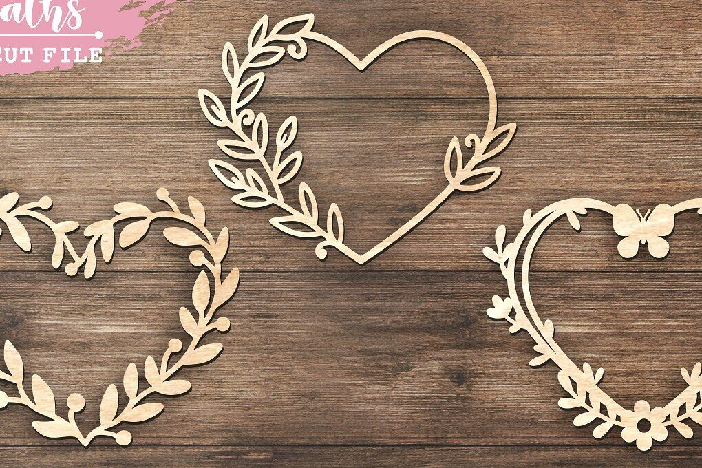 Σετ των 2 Intra απο ξύλο plywood 3mm-4mm πάχος – Αρχείο κοπής με λέιζερ σε σχήμα καρδιάς ελατηρίου Δίασταση  20x20 cm INTRAFABR-116192288