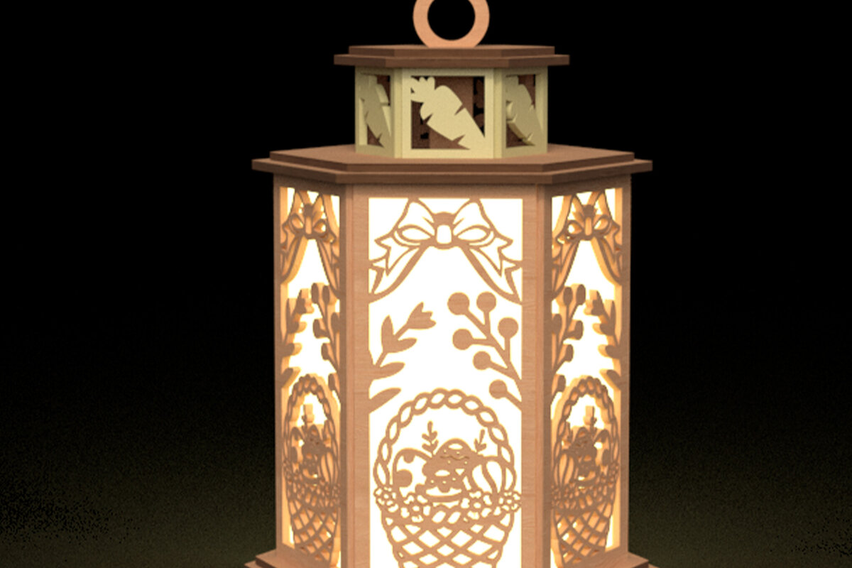 Σετ των 2 Intra απο ξύλο plywood 3mm-4mm πάχος – Ανοιξιάτικο Φανάρι με Πασχαλινό Καλάθι Δίασταση  20x20 cm INTRAFABR-115570524