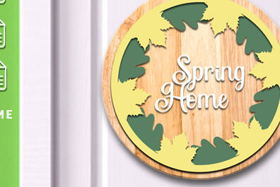 Σετ των 2 Intra απο ξύλο plywood 3mm-4mm πάχος – Ανοιξιάτικη στρογγυλή πινακίδα Κρεμάστρα πόρτας με λέιζερ Δίασταση  20x20 cm INTRAFABR-61035533