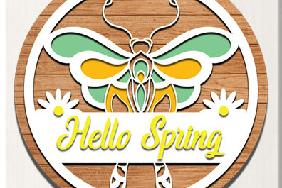 Σετ των 2 Intra απο ξύλο plywood 3mm-4mm πάχος – Ανοιξιάτικη στρογγυλή πινακίδα Κρεμάστρα πόρτας με λέιζερ Δίασταση  20x20 cm INTRAFABR-61265042