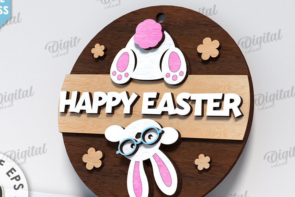 Σετ των 2 Intra απο ξύλο plywood 3mm-4mm πάχος – Ανοιξιάτικο στρογγυλό σημάδι. Πάσχα στρογγυλό σημάδι Δίασταση  20x20 cm INTRAFABR-116278366