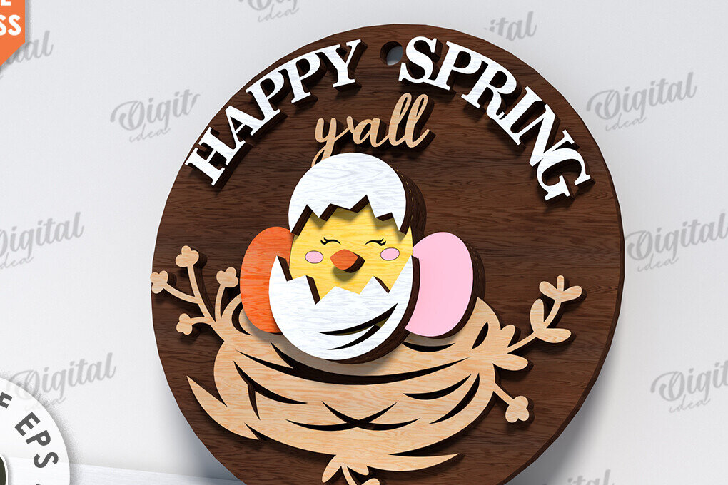 Σετ των 2 Intra απο ξύλο plywood 3mm-4mm πάχος – Ανοιξιάτικο στρογγυλό σημάδι. Πάσχα στρογγυλό σημάδι Δίασταση  20x20 cm INTRAFABR-116278210