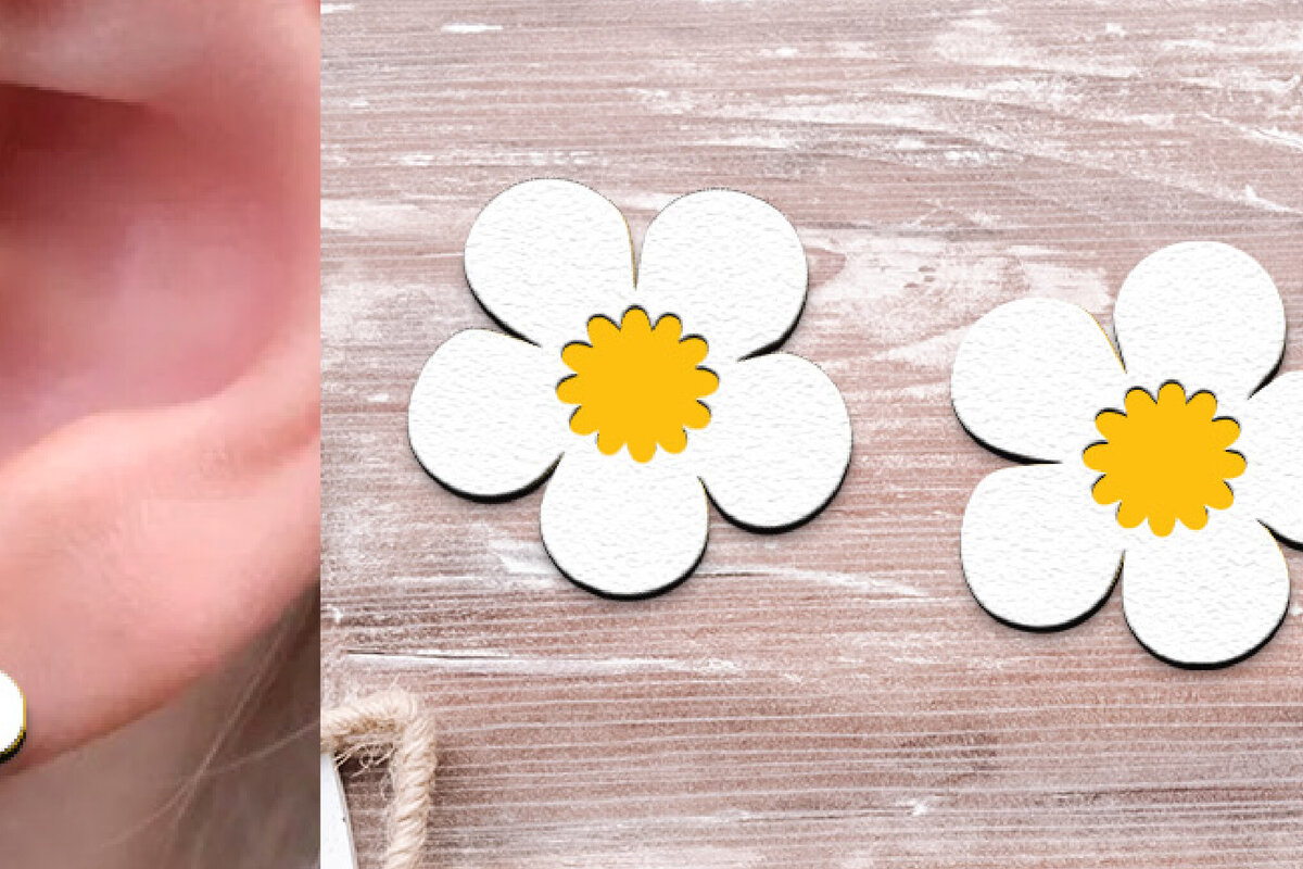 Σετ των 3 Intra απο ξύλο plywood 3mm-4mm πάχος – Ανοιξιάτικα σκουλαρίκια με λουλούδια κομμένα με λέιζερ. Δίασταση  5x5 cm INTRAFABR-118048583