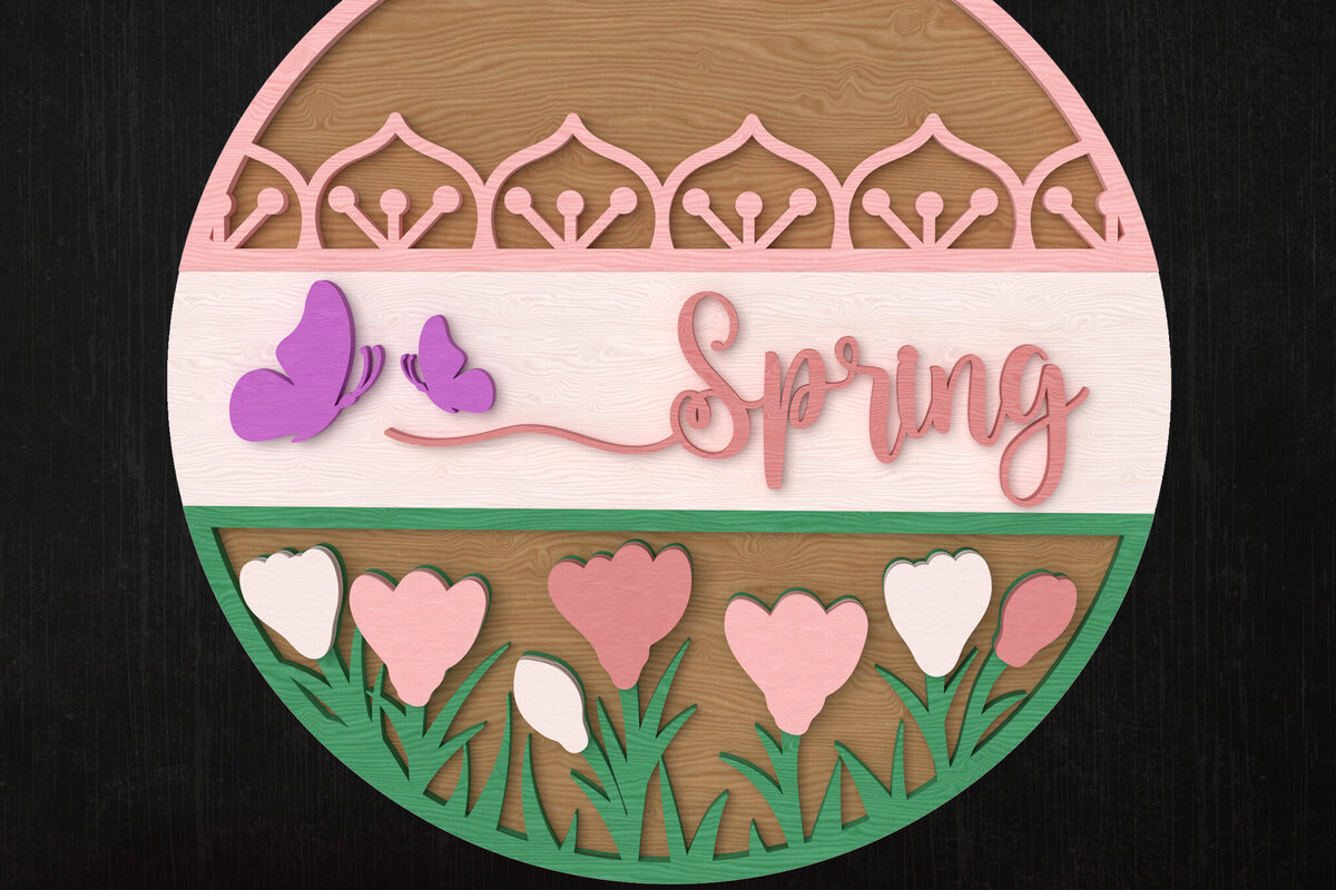 Σετ των 2 Intra απο ξύλο plywood 3mm-4mm πάχος – Ανοιξιάτικο περιθώριο στρογγυλό Δίασταση  20x20 cm INTRAFABR-112942308