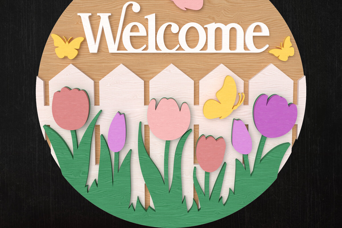 Σετ των 2 Intra απο ξύλο plywood 3mm-4mm πάχος – Άνοιξη καλωσορίσματος Tulip Garden Δίασταση  20x20 cm INTRAFABR-112942260