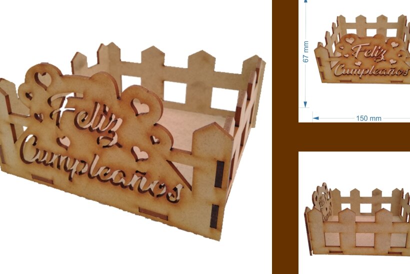 Σετ των 2 Intra απο ξύλο plywood 3mm-4mm πάχος – Τετράγωνη Βάση - Κοπή με Laser Δίασταση  20x20 cm INTRAFABR-4096164