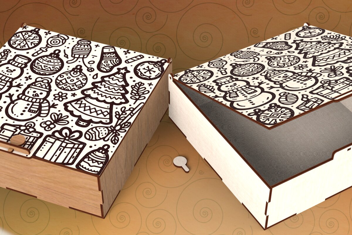 Σετ των 2 Intra απο ξύλο plywood 3mm-4mm πάχος – Τετράγωνο κουτί με καπάκι για δώρα εορτών Δίασταση  20x20 cm INTRAFABR-109675650