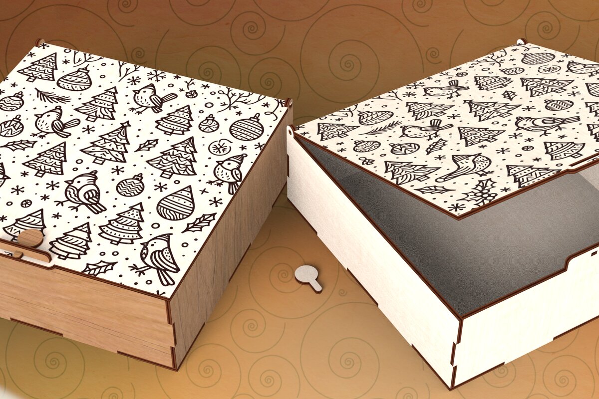 Σετ των 2 Intra απο ξύλο plywood 3mm-4mm πάχος – Τετράγωνο κουτί με καπάκι για δώρα εορτών Δίασταση  20x20 cm INTRAFABR-109675643