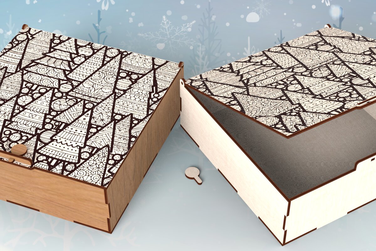 Σετ των 2 Intra απο ξύλο plywood 3mm-4mm πάχος – Τετράγωνο χριστουγεννιάτικο κουτί με αρθρωτό τοπ Δίασταση  20x20 cm INTRAFABR-109675660