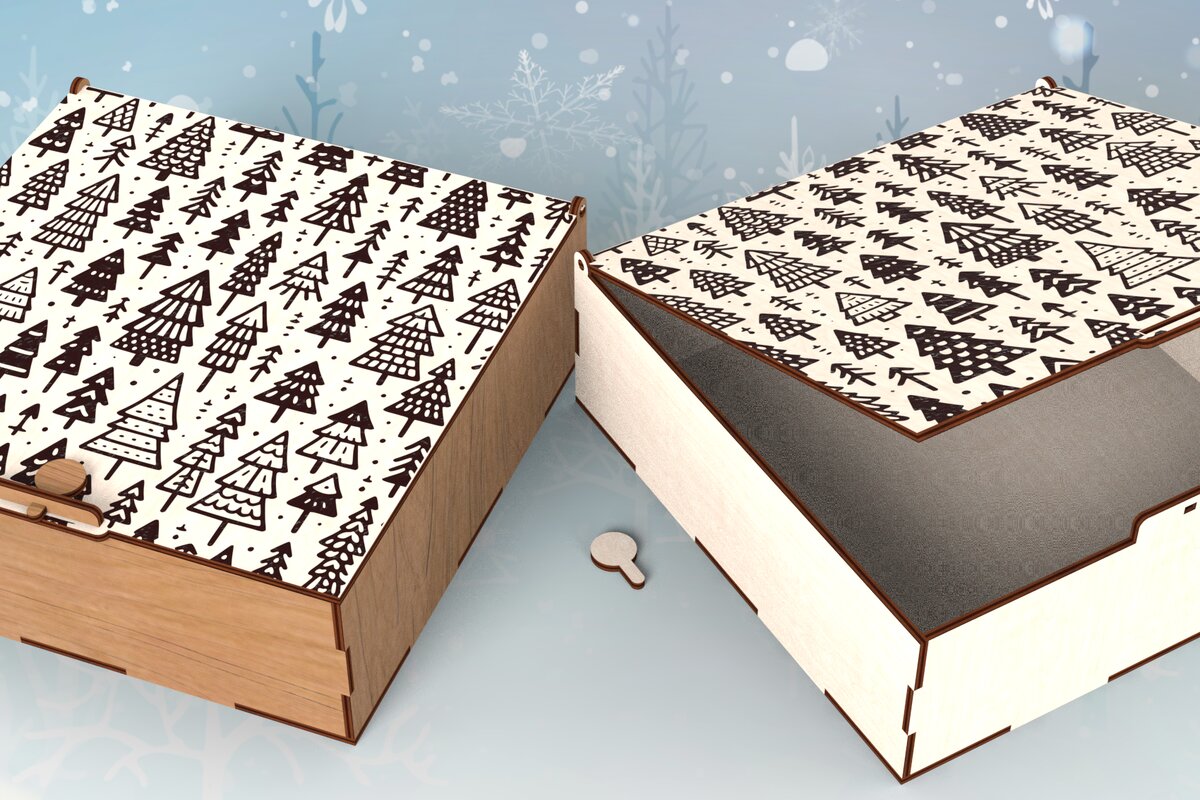 Σετ των 2 Intra απο ξύλο plywood 3mm-4mm πάχος – Τετράγωνο Χριστουγεννιάτικο Δώρο με Αρθρωτό Καπάκι Κουτί Δίασταση  20x20 cm INTRAFABR-109675662