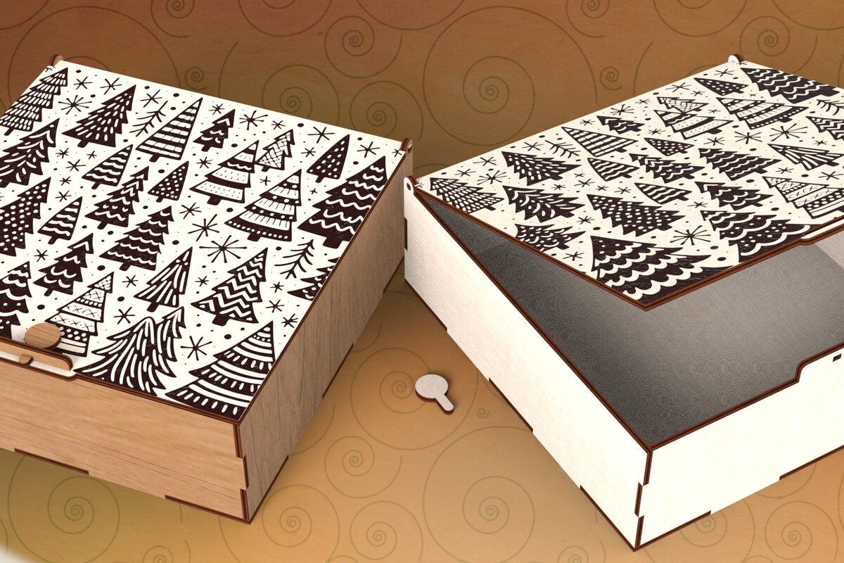 Σετ των 2 Intra απο ξύλο plywood 3mm-4mm πάχος – Τετράγωνο κουτί δώρου με αρθρωτά Χριστούγεννα Δίασταση  20x20 cm INTRAFABR-109675647