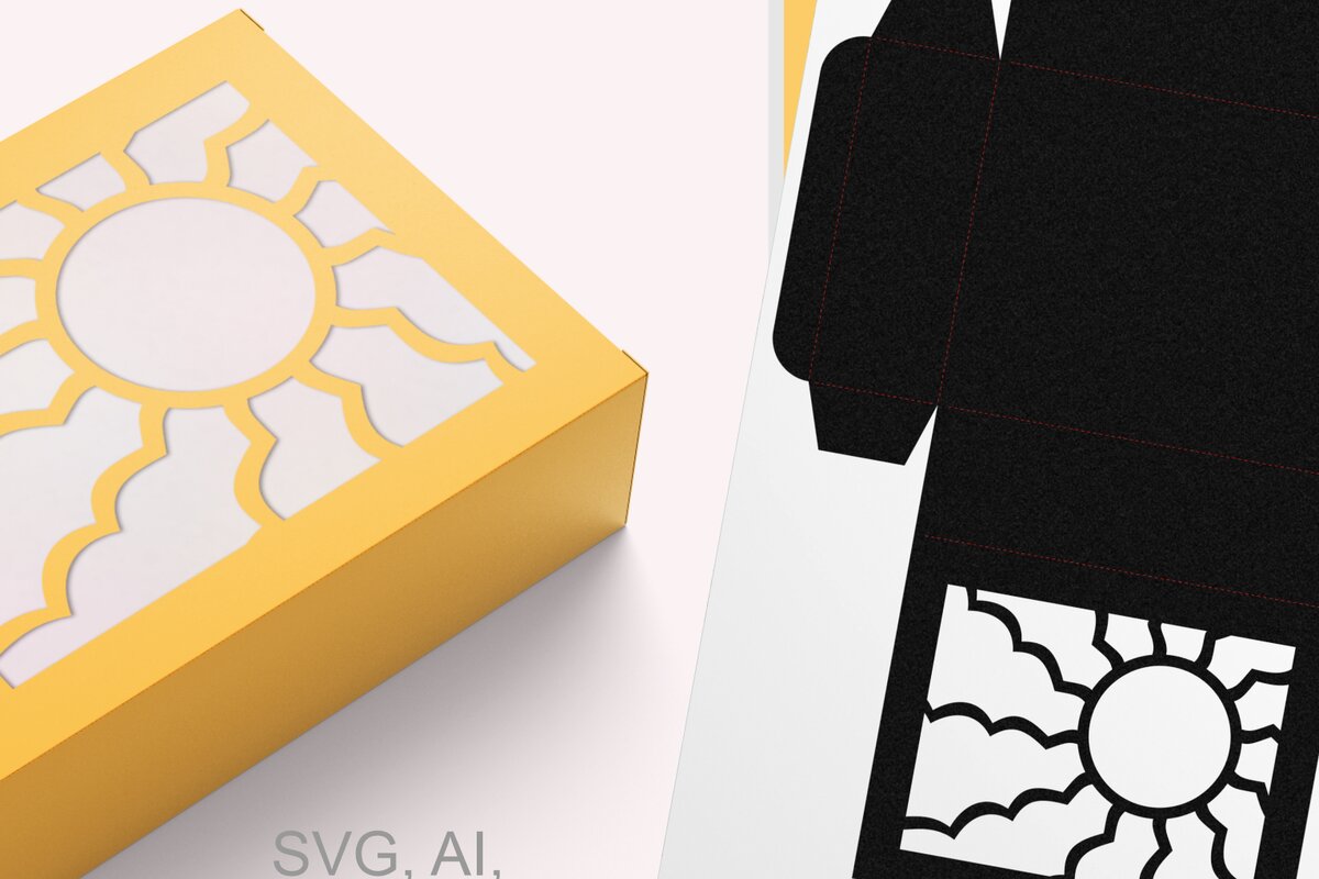 Σετ των 2 Intra απο ξύλο plywood 3mm-4mm πάχος – Κουτί δώρου σε τετράγωνο καλοκαιρινό ήλιο Δίασταση  20x20 cm INTRAFABR-123140626