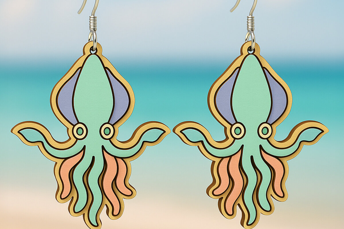 Σετ των 3 Intra απο ξύλο plywood 3mm-4mm πάχος – Σκουλαρίκια Sea Design Δίασταση  5x5 cm INTRAFABR-123757306